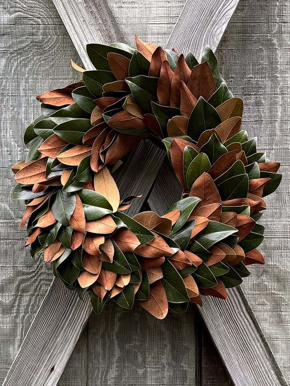 Magnolia wreath on the barn door