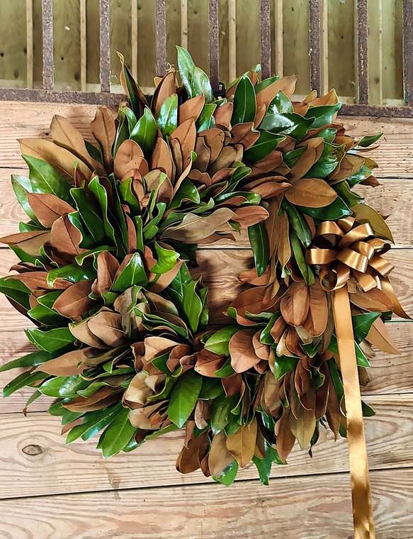 Magnolia wreath with copper bow